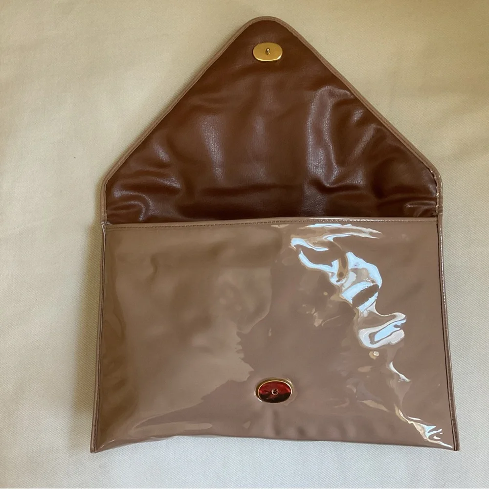 David Mehler for Dame Mocha Shiny Patent & Snakeskin Envelope Clutch VTG 70’s